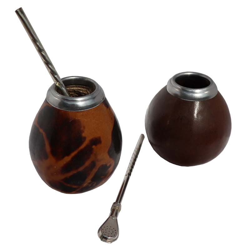 Tasse et paille à maté - calebasse en inox et bombilla