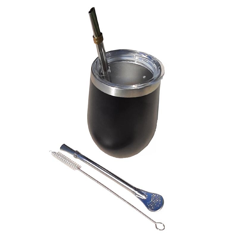 Calebasse Bombilla, tasse à maté avec cuillère, brosse de nettoyage et  paille en inox